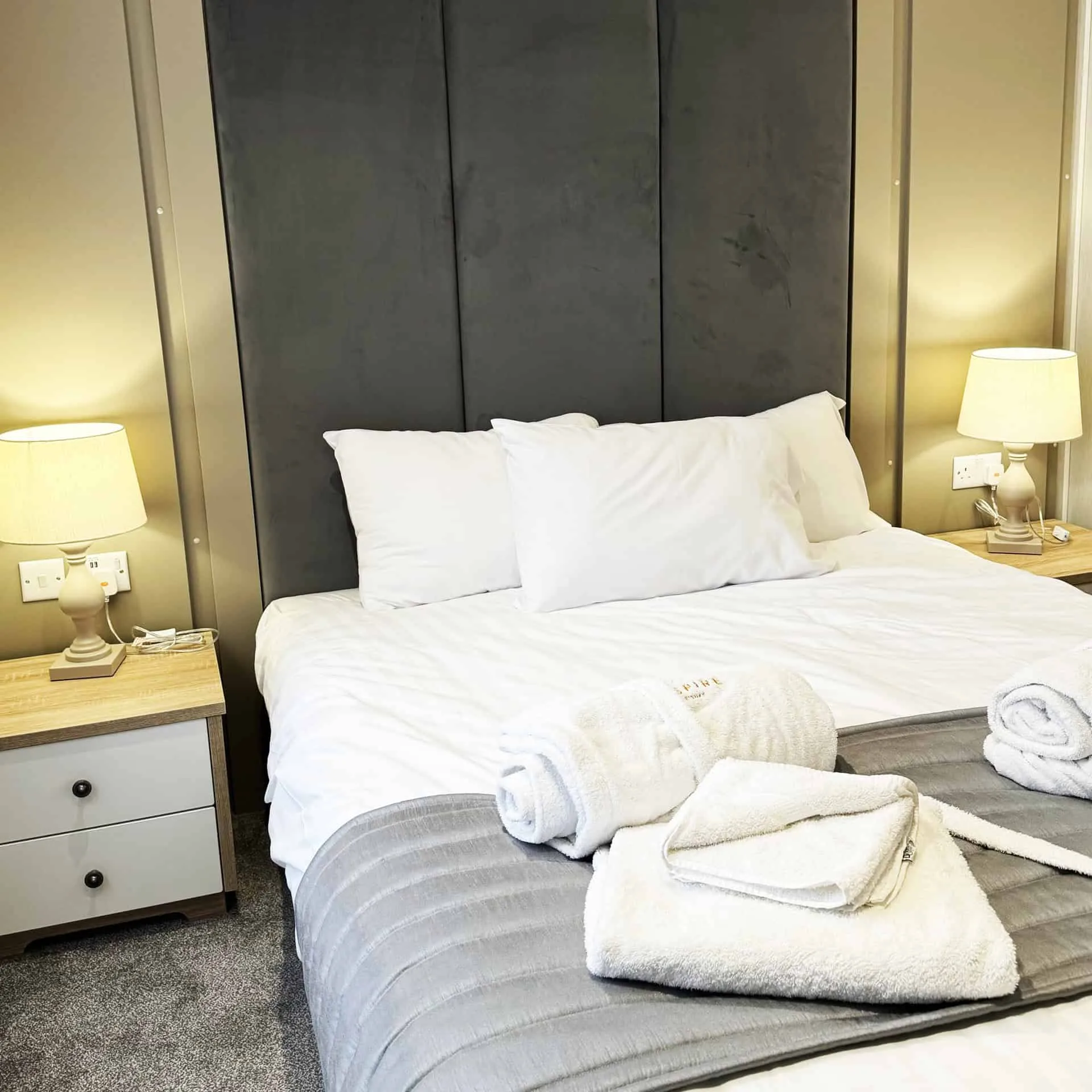 modern bedroom of a Heathergate luxury lodge