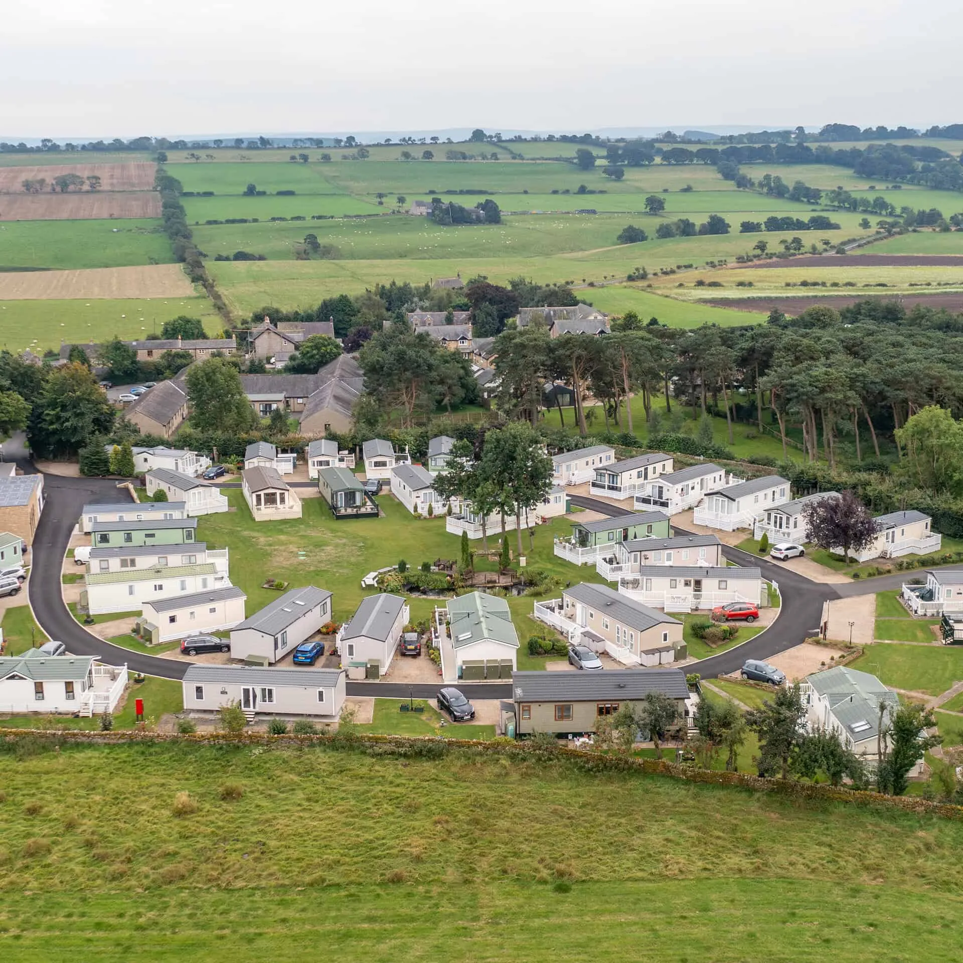 Aerial view of Heathergate holiday park and its surroundings